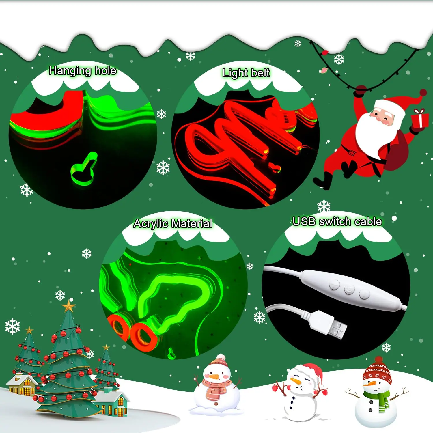 Insegna al neon di Buon Natale - Decorazione da parete a LED alimentata tramite USB |   Luce colorata per cappello da Babbo Natale per feste, casa, negozi |   Decori festivi