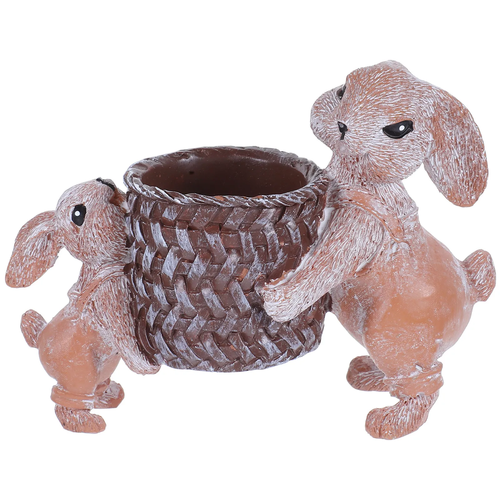 Rabbit Pen Holder Resin Easter Desktop Organizer Bamboo Basket Design for Pens Pencils Brushes Multifunctional Home Office Desk