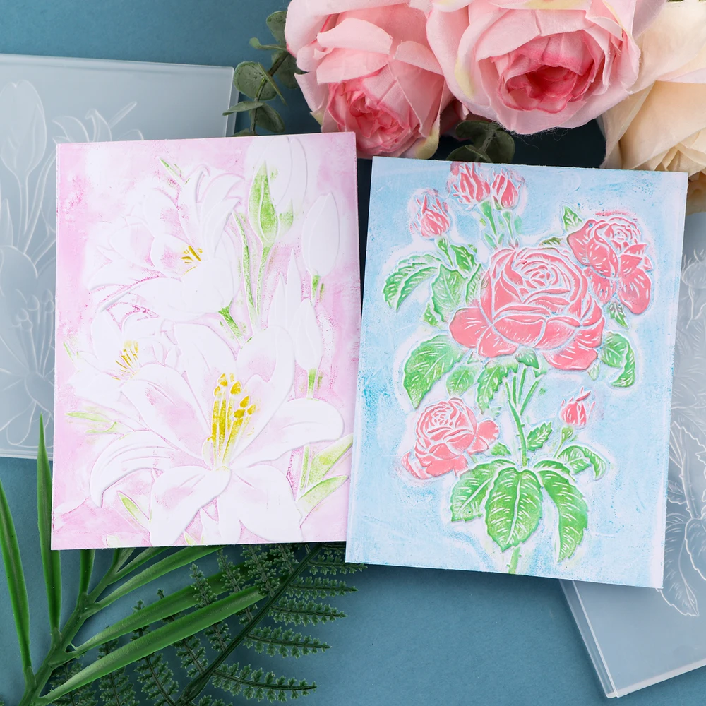 3D Embossing Folders and Matching Die-Cuts Set Flower and Lace Elements Metal Material Transparent Various Floral Themes