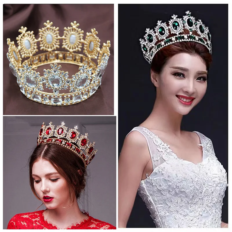 

Baroque Big Tiara Crown Rhinestone Crystal Large Diadem Bridal Wedding Hair jewelry Party Stageshow Headdress Hair ornaments