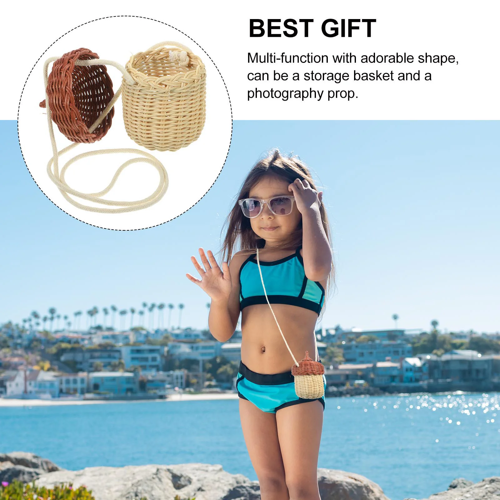 Woven Bag Rattan Purse Costume Photography Prop Small Crossbody Beach Girls Wallet Decorative for Messenger