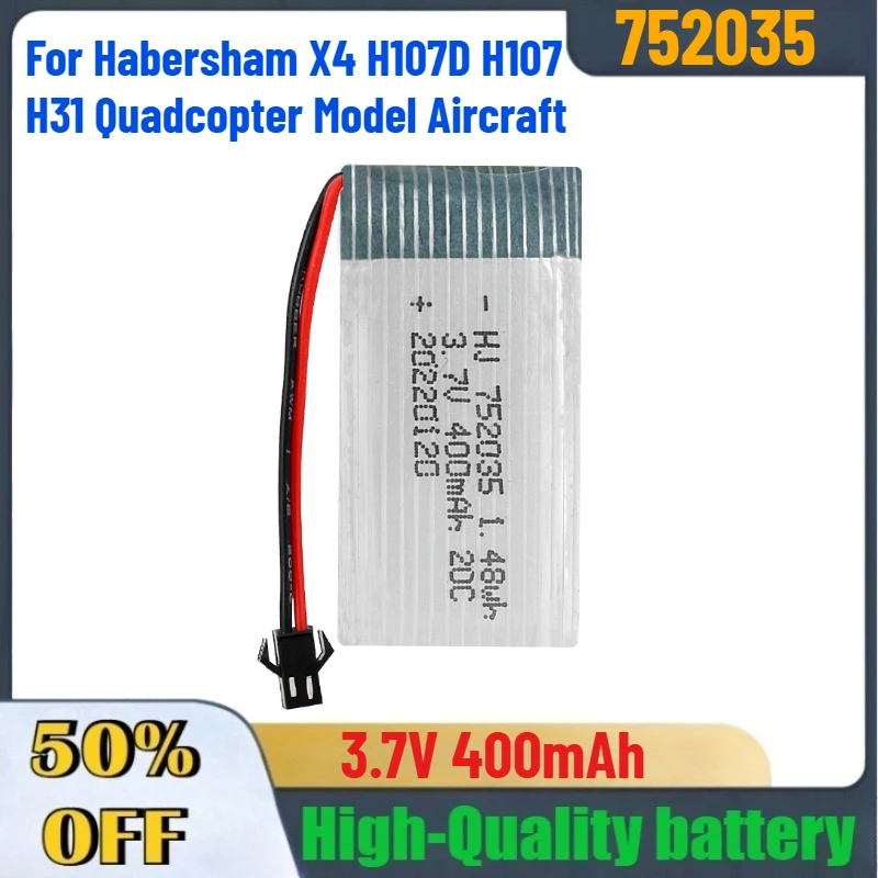 

752035 3.7V 400mAh 20C high rate LIPO Batteries for Habersham X4 H107D H107 H31 Quadcopter Model Aircraft Accessories