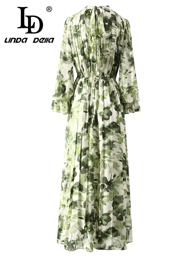 

LD LINDA DELLA Fashion Designer Spring Dress Women's Flare Sleeve Flower Print High Waist holiday vacation Long Dress