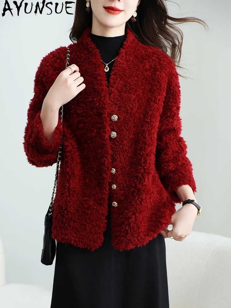 معاطف قص الأغنام الحقيقية من AYUNSUE للنساء معطف صوف 100% للنساء 2025 ملابس شتوية كورية من الفرو المركب قوة Жengarško