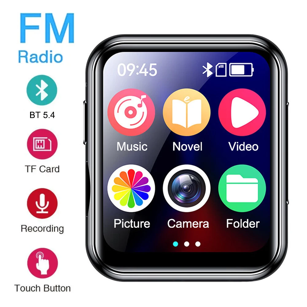 Bluetooth 5.4 MP3 MP4 Player 2 inch IPS Full Touch HD Color Screen Support Photo Radio Alarm Video e-book Support 128GB Storage