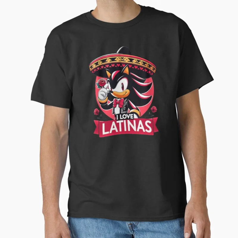 

I Love Latinas Sonic Shadow the Hedgehog Gift T shirt for man Large size Tops Anime Graphic Print Y2k Clothes Cartoon Tee