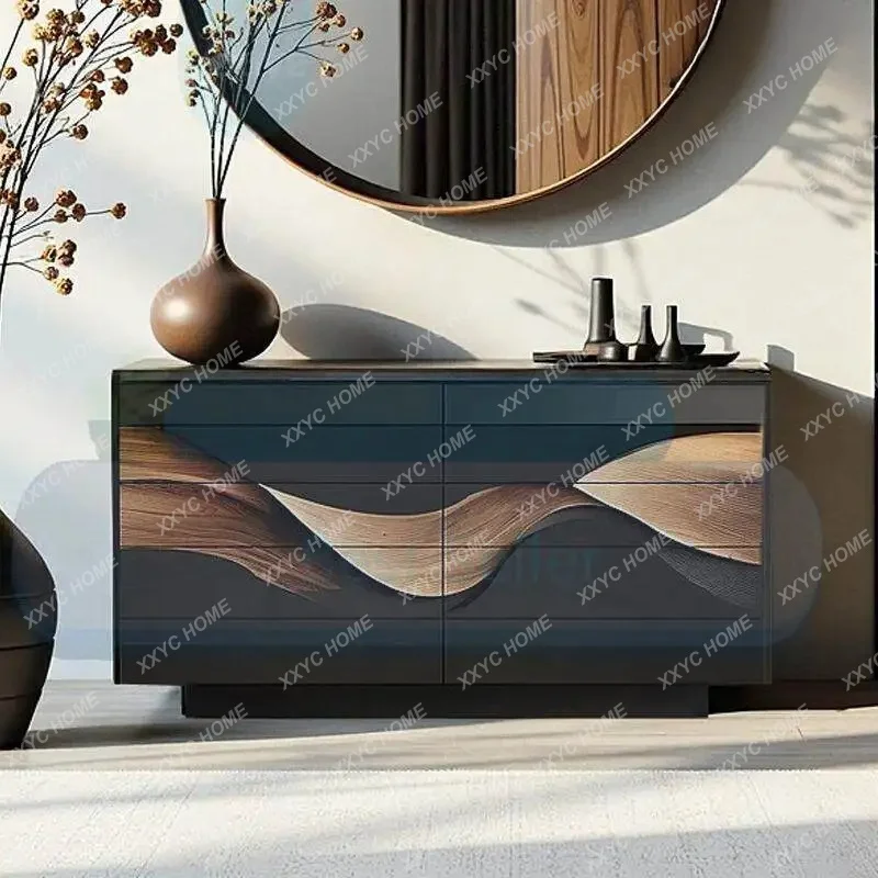 XX  Walnut solid wood chest cabinet living room wall locker high-end creative relief drawer cabinet bedroom storage cabinet