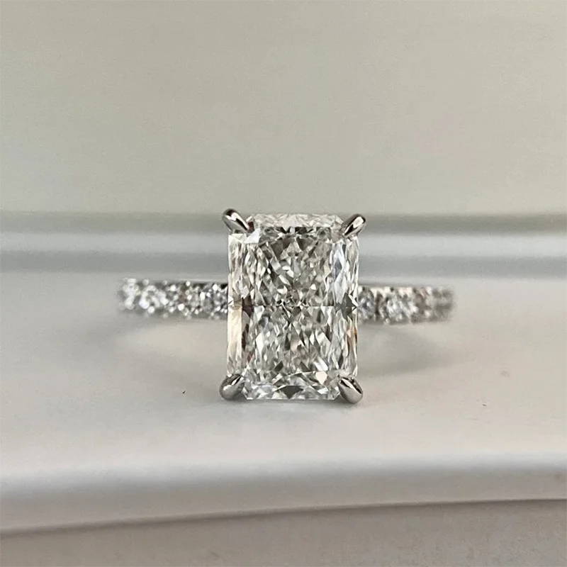 

Кольцо для помолвки с выращенным в лаборатории бриллиантом Radiant Cut 1 карат, E/VS, сертификат IGI, платина 950/925, белое серебро, CVD HPHT, кольцо с выращенным в лаборатории бриллиантом