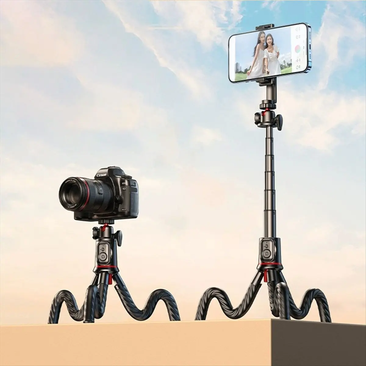 popop Selfie Stick Phone Tripod Stand, Extendable Flexible Octopus Tripod for Smartphone and Camera with Wireless Remote