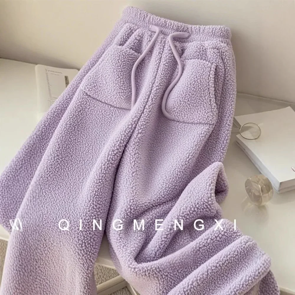 Pantalon en fourrure d'agneau violet automne hiver nouveauté à la mode grande taille pantalon Long à la mode femmes jambe droite ample