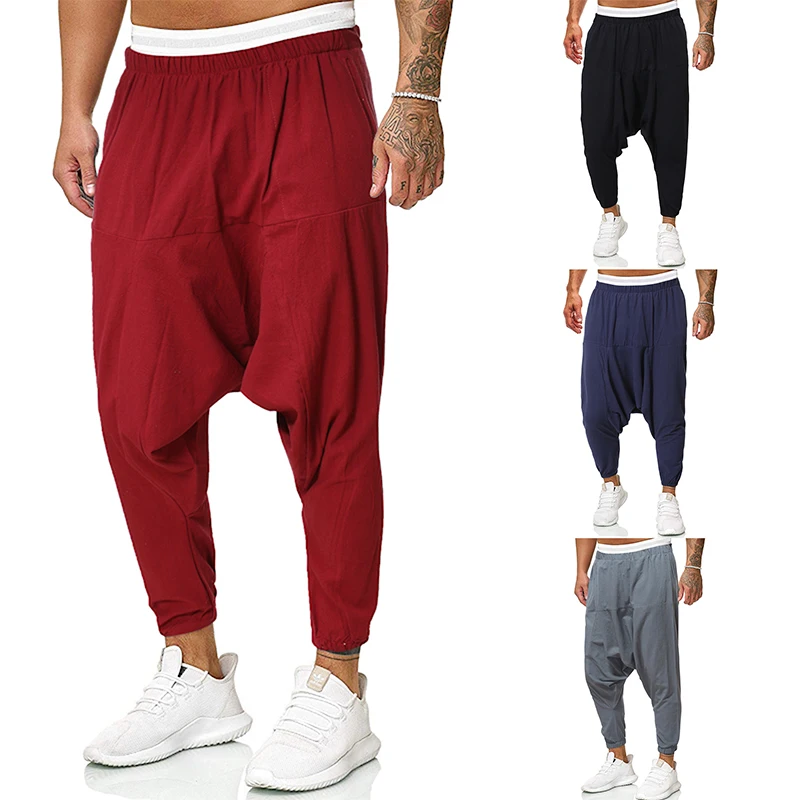 2024 Men's Casual Pants Fashion Trend Men's Casual Loose Crossover Pants Solid Color Flying Squirrel Pants Hanging Crotch Pants