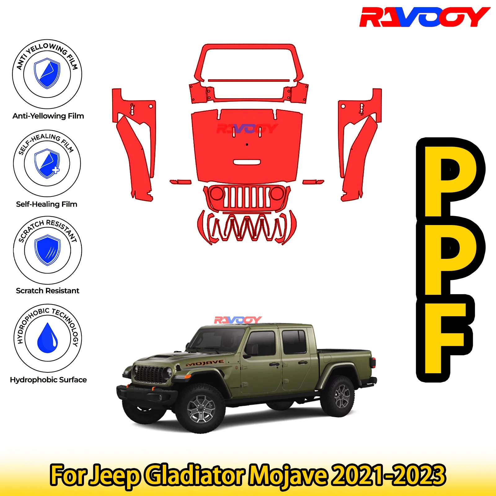 

For Jeep Gladiator Mojave 2021-2023 Glossy Matte Black Precut front PPF Kit Paint Protection Film