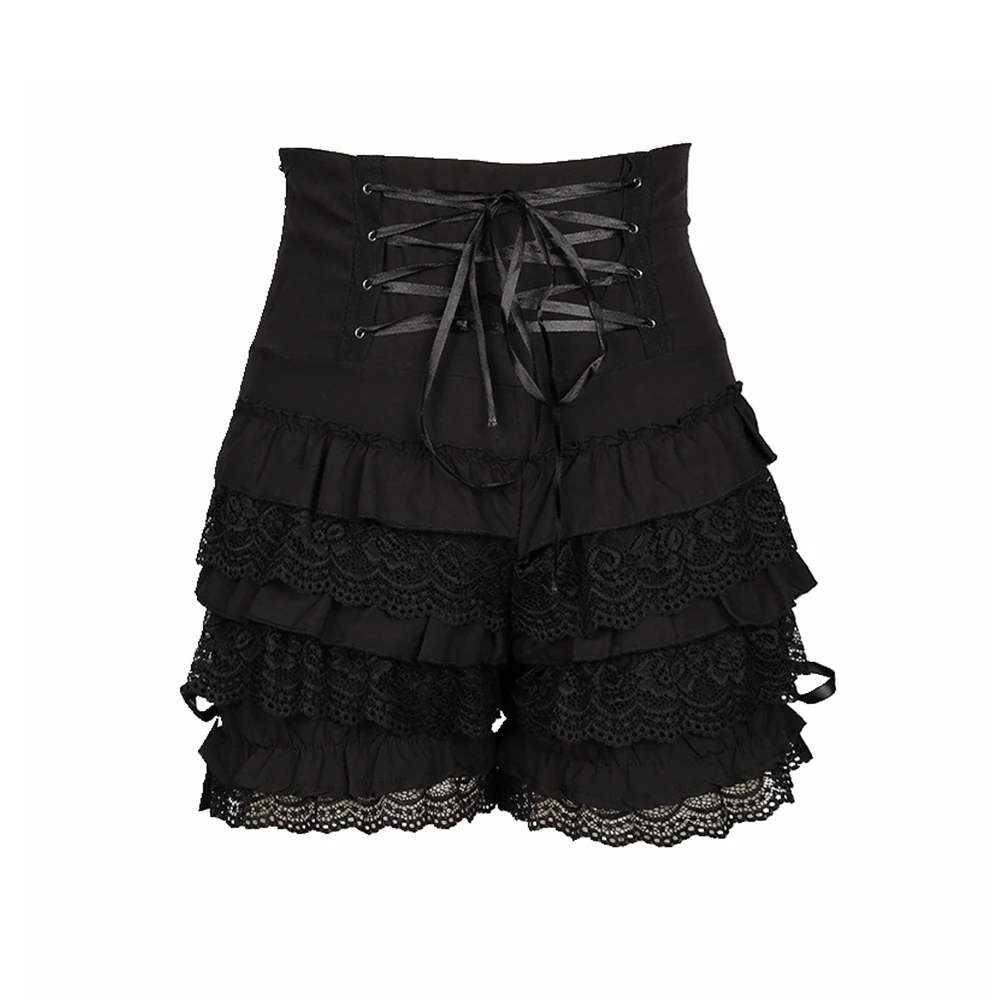 Girl Fashion Cute Black Gothic Steampunk Lolita Ruffle Lace Pumpkin Bloomer Cotton High Waist Shorts