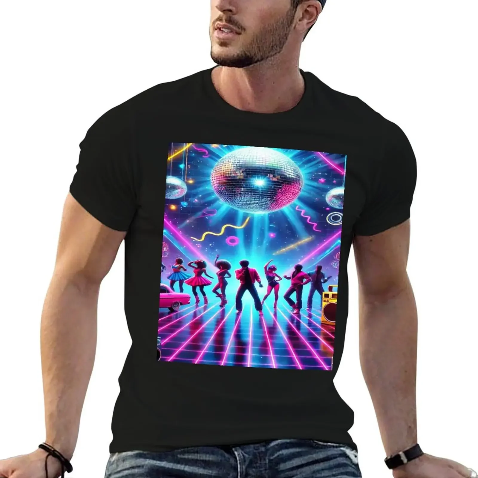 

80s Neon Party Scene T-Shirt anime stuff animal prinfor boys summer tops blacks mens t shirts casual stylish