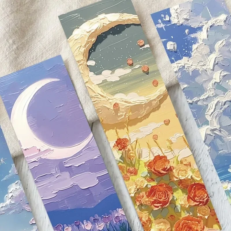 30PCS Beautiful Bookmarks Emboss Oil Painting Style Paper Bookmarks Fairy Tale Scenery Student Stationery