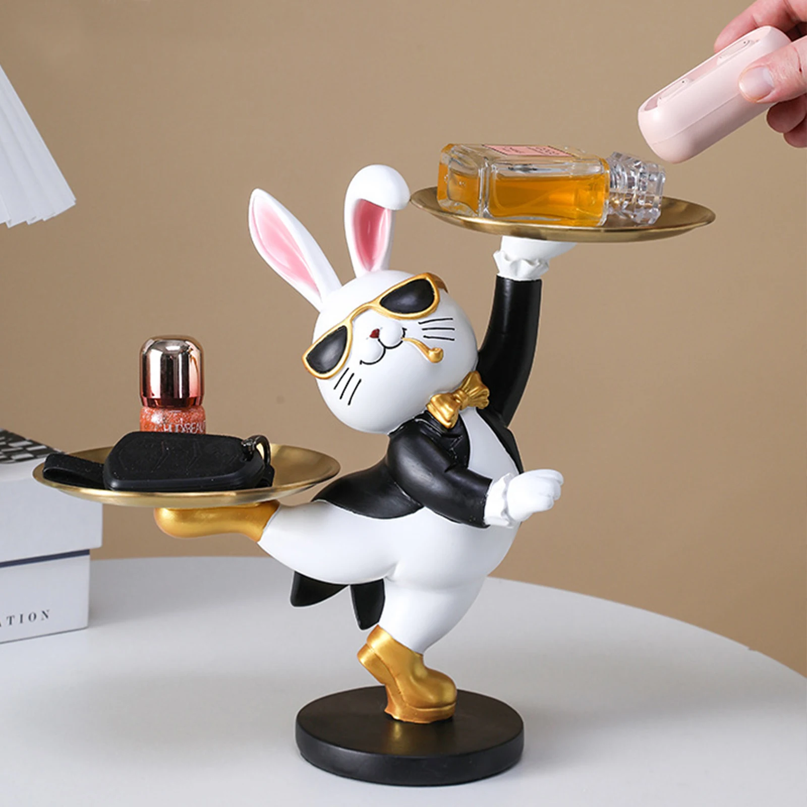 樹脂製のウサギの置物トレイ,装飾的なウサギの絵,バケーションギフト,家の装飾,ポーチ,寝室