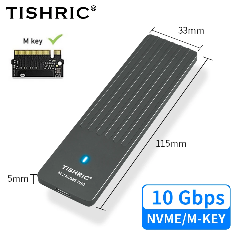 TISHRIC 10Gbps M2 NVME Black External Hard Drive Enclosure Ultra Slim 5MM NVME Single Protocol SSD Enclosure Type-C Gaming Hard