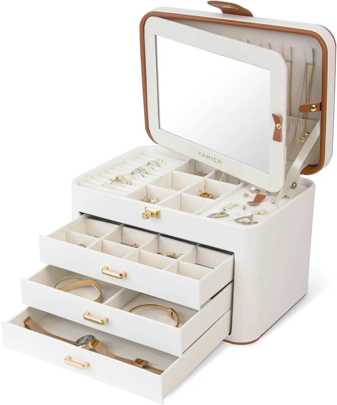 

Jewelry Boxes for Women, 4 Layer Jewelry Organizer with Mirror, 3 Drawers, Jewelry Storage Box, Christmas Gift, for Earr