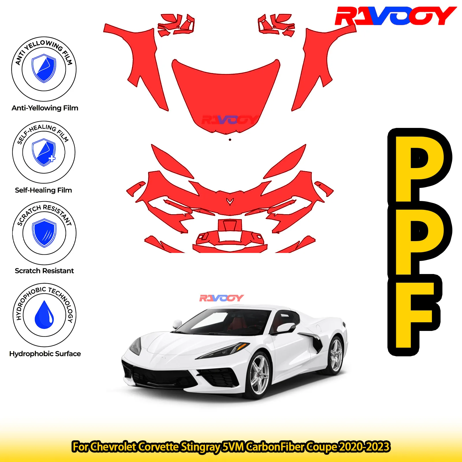 

For Chevrolet Corvette Stingray 5VM CarbonFiber Coupe 2020-2023 Glossy Matte Black Precut front PPF Kit Paint Protection Film