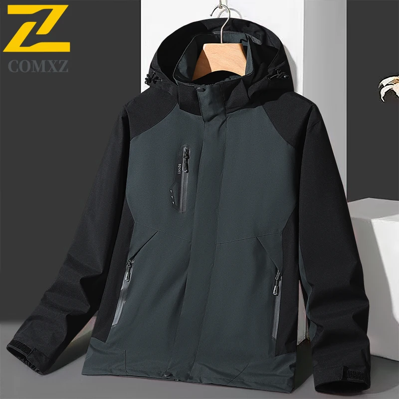 

Men's Hiking Waterproof Jacket Large Size Thin Detachable Hooded Coat Outdoor Running Camping Fishing Windbreaker Autumn 2025