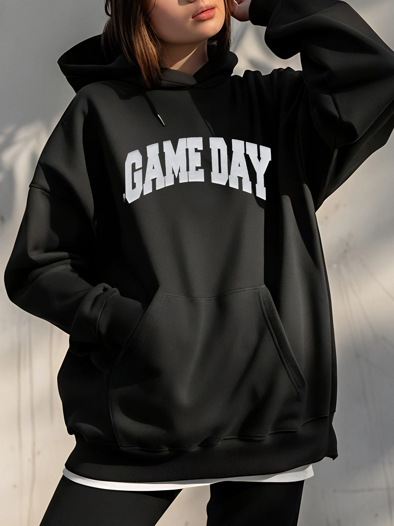 Sudadera con capucha para mujer, sudadera de gran tamaño con estampado del día del juego, ropa de calle informal, estilo deportivo de moda para mujer