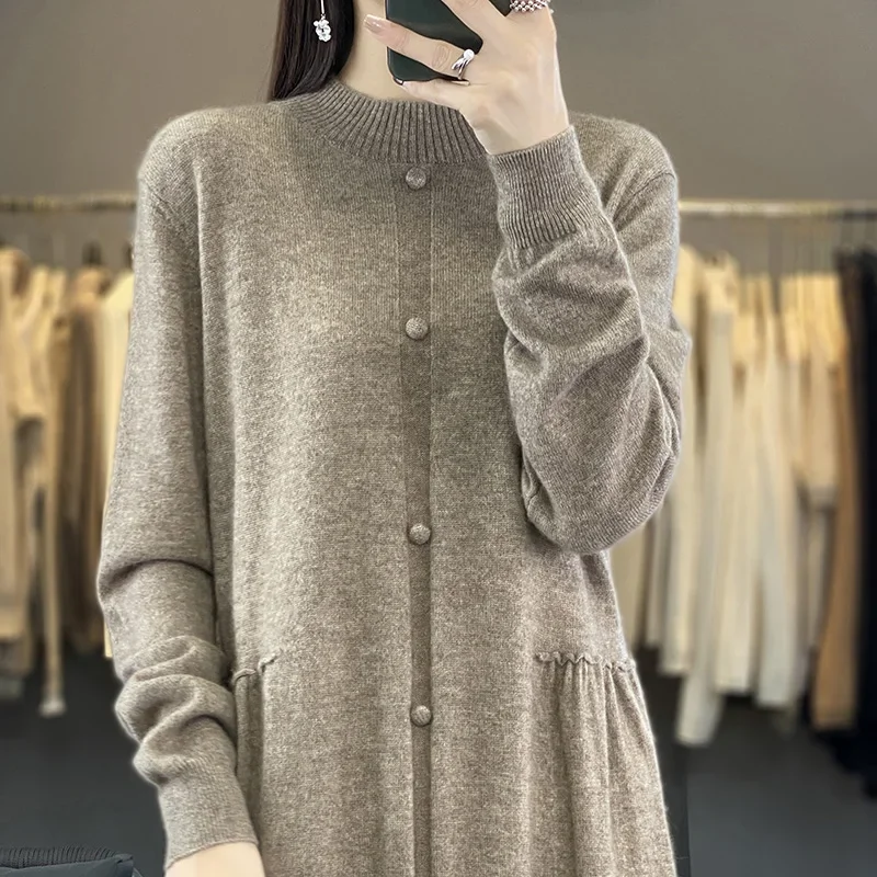 Women\'s Cashmere Sweater Skirt Set High-Neck Long Over-the-Knee Coat Combo for Winter Fashion