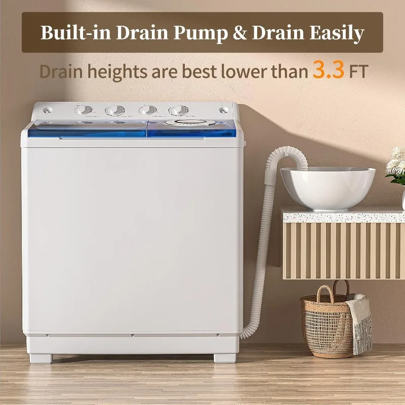 Portable Washing Machine, Twin Tub Laundry Compact Washer spinner Combo with 40lbs capacity,24Lbs Washer and 16Lbs Spinner dryer