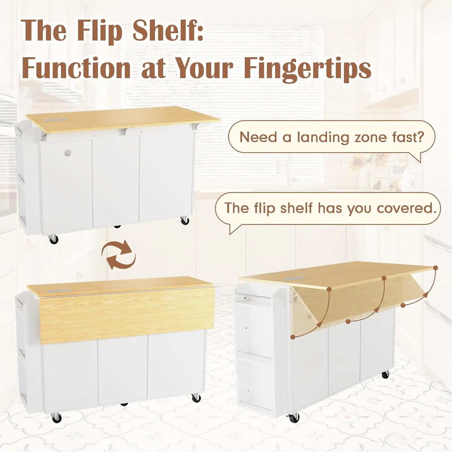Solid Wood Top Kitchen Island Cart 60