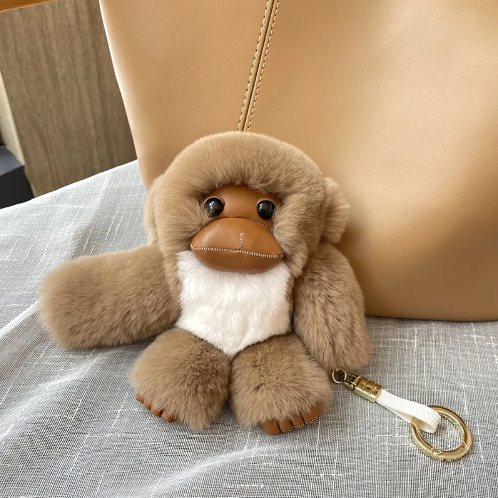Stuffed Animals Lucky Little Monkey Keychain Soft Fur Cartoon Rex Rabbit Fur Monkey Keychain Plush Doll Kawaii