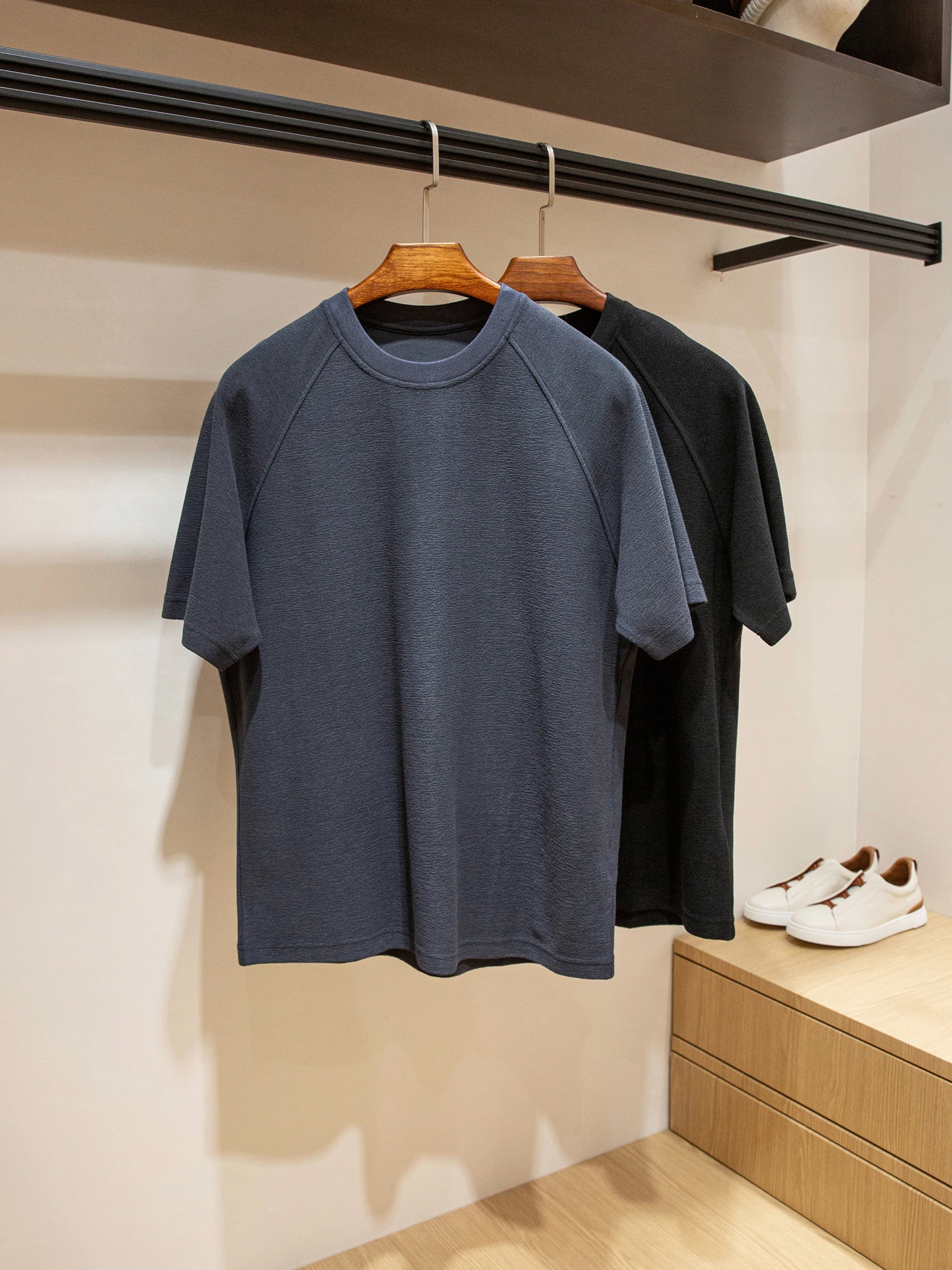 

High-End Cusized Cotton Fabric Men's Casual Loose round Ne ort Sve T-irt Comfortable Breathable Summer Top