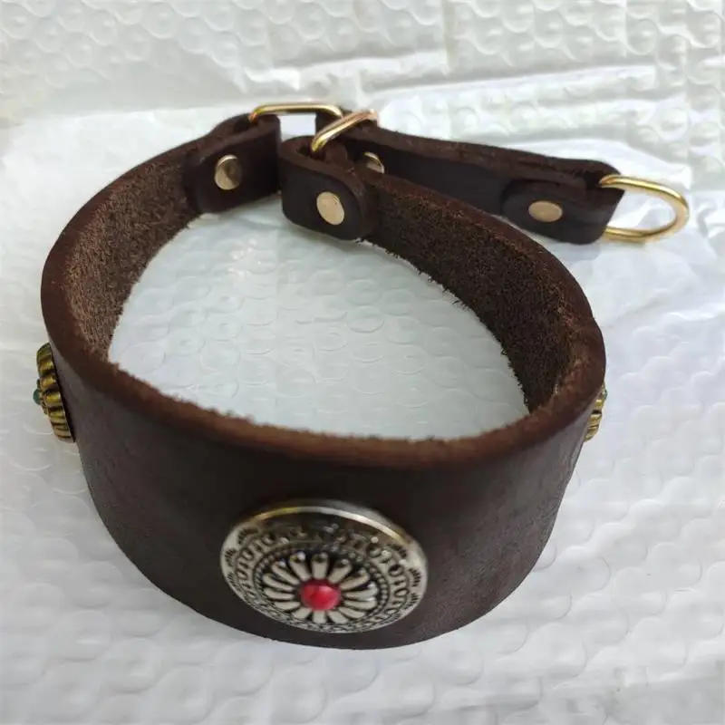 ZHAYA Genuine Leather Dog Collar Adjustable Soft Comfortable Durable for Sighthounds Greyhound Whippet Italian Greyhound