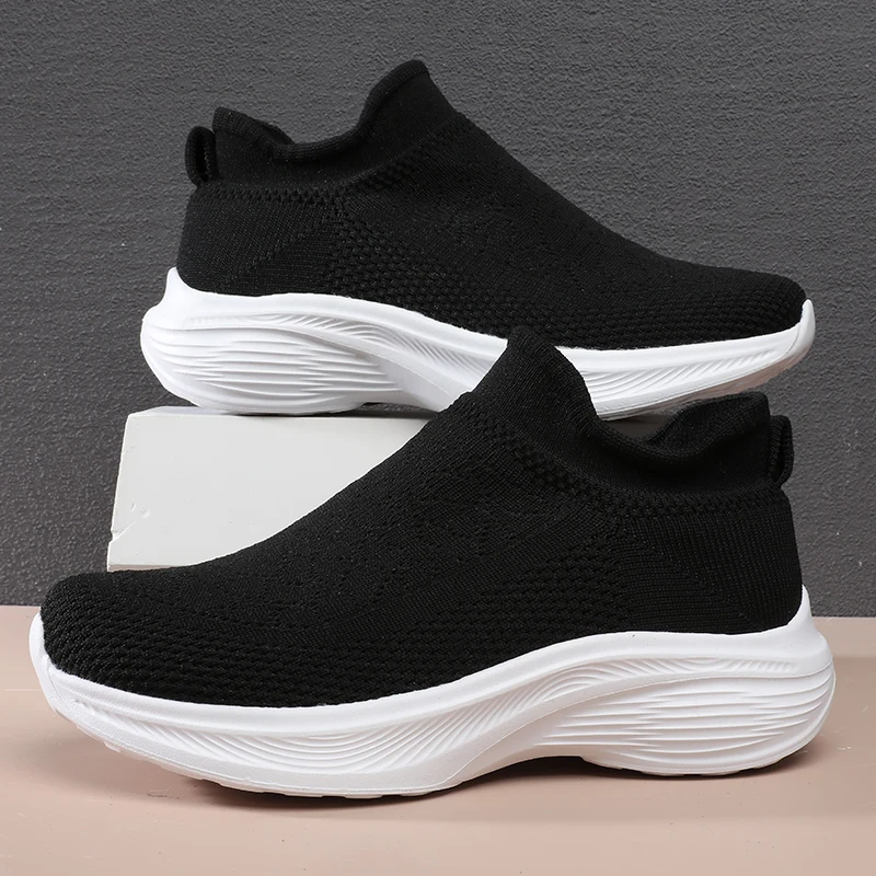 A pair of youth slip-on sock casual shoes, full breathable knit upper, flexible shock-absorbing sole for all-day wear KM-062
