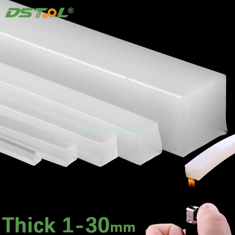 White Silicone Square Strip Solid Silicone Rubber Sealing Strips High Temperature Resistant Thick 1-30mm Width 2-100mm