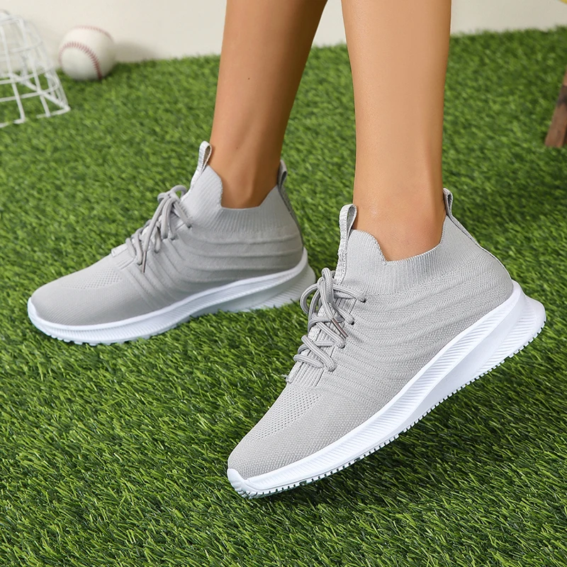 2023 Orange Knitted Breathable Sneakers for Women Plus Size 43 Non Slip Mesh Flats Woman Comfortable Soft Platform Loafers Shoes