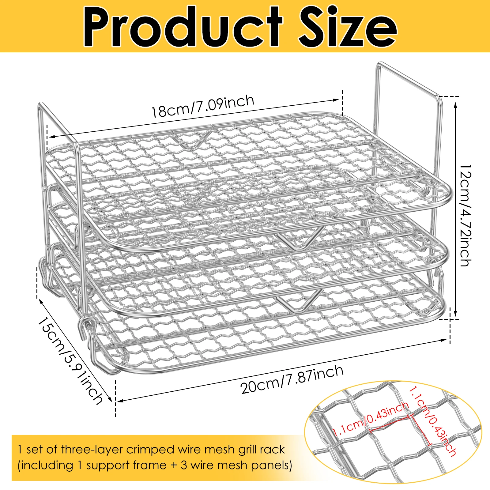 2/3-Tier Air Fryer Grill Rack Heat Resistant Stainless Steel Air Fryer Cooking Grate Grill Tray Rectangle/Square Dehydrator Rack