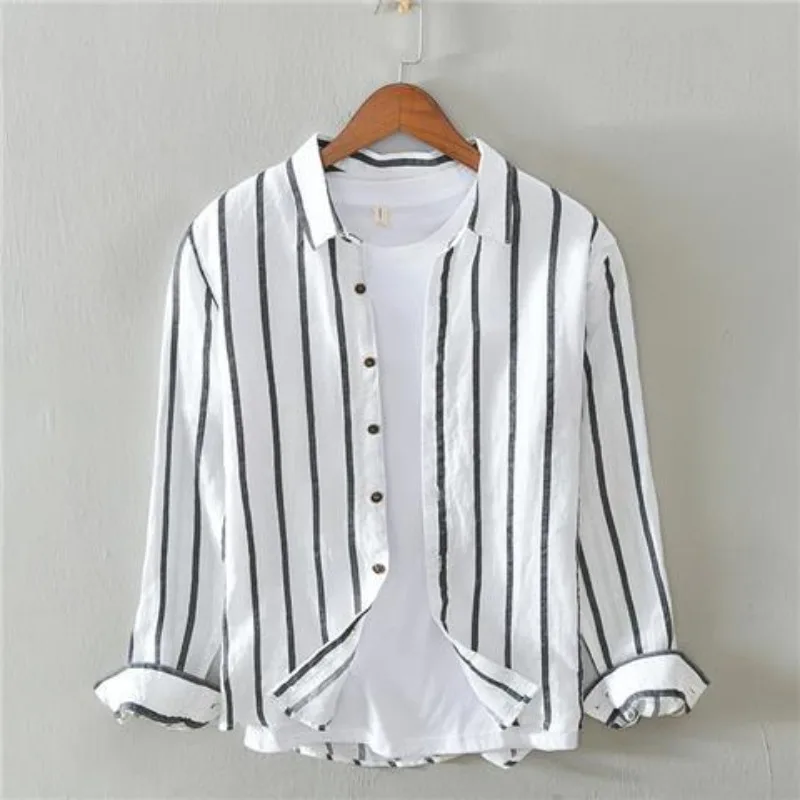 2023Spring and Autumn Men's Japanese Square Neck Loose Button Vertical Pocket Casual Fashion Elegant CommutingLong sleeved Shirt