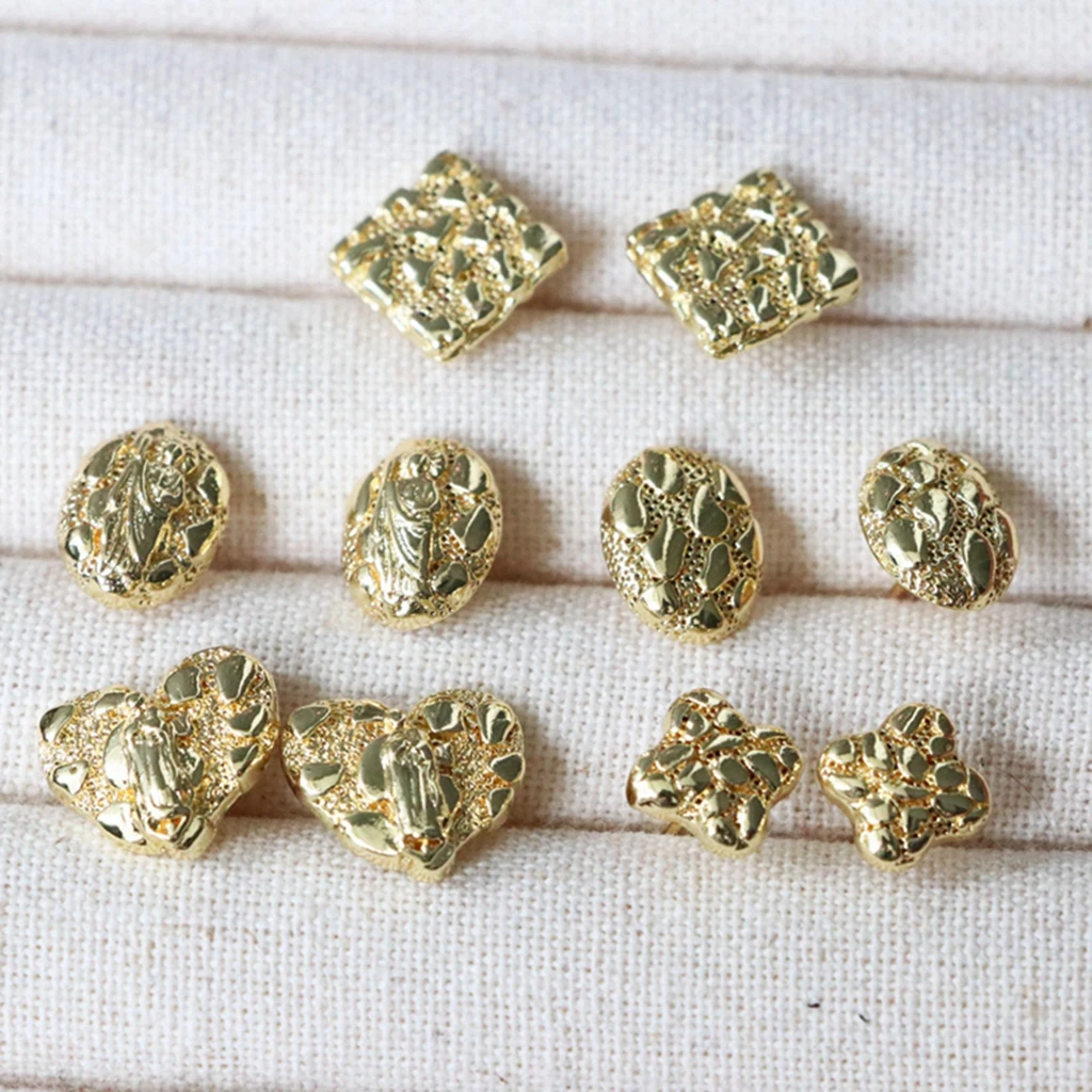 

5Pairs/Gold Nugget Virgin Mary Heart Earring for Women Fashion 18K Gold Plated Statement Jewelry Party Gift