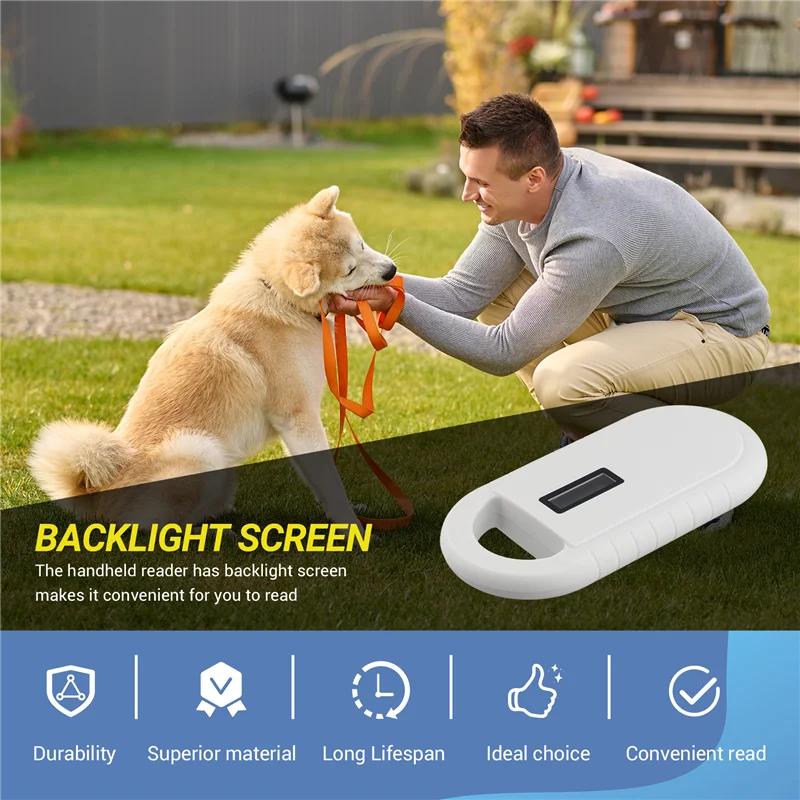 Lettore RFID B44C Lettore di microchip per animali domestici Lettore di chip per animali portatile Lettore RFID portatile Supporta ISO 11784/11785, FDX-B