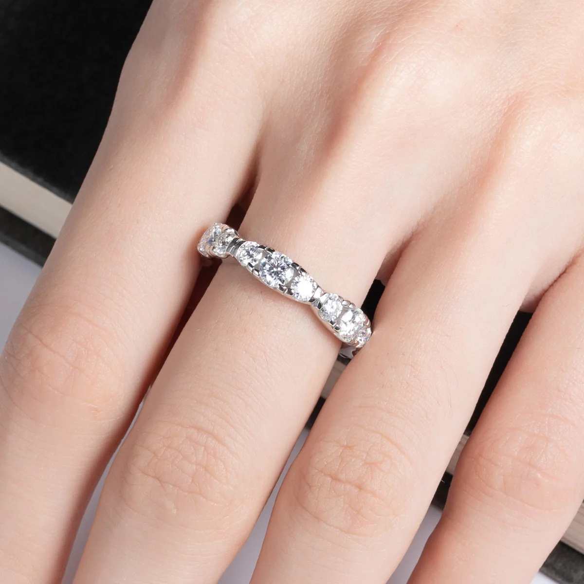 AnuJewel 3mm/4mm D Color Moissanite Eternity Bands 925 Sterling Silver 18k Gold Plated Wedding Band Rings Jewelry Wholesale