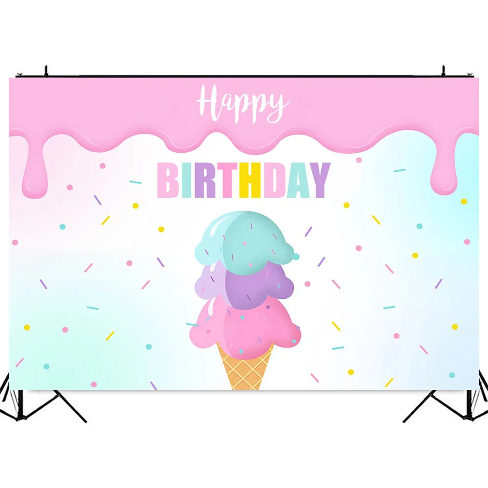 

Photography Background Ice Cream Newborn Kids Happy Birthday Theme Backdrop For Photo Shoot Girl Dessert Table Banner Supplies