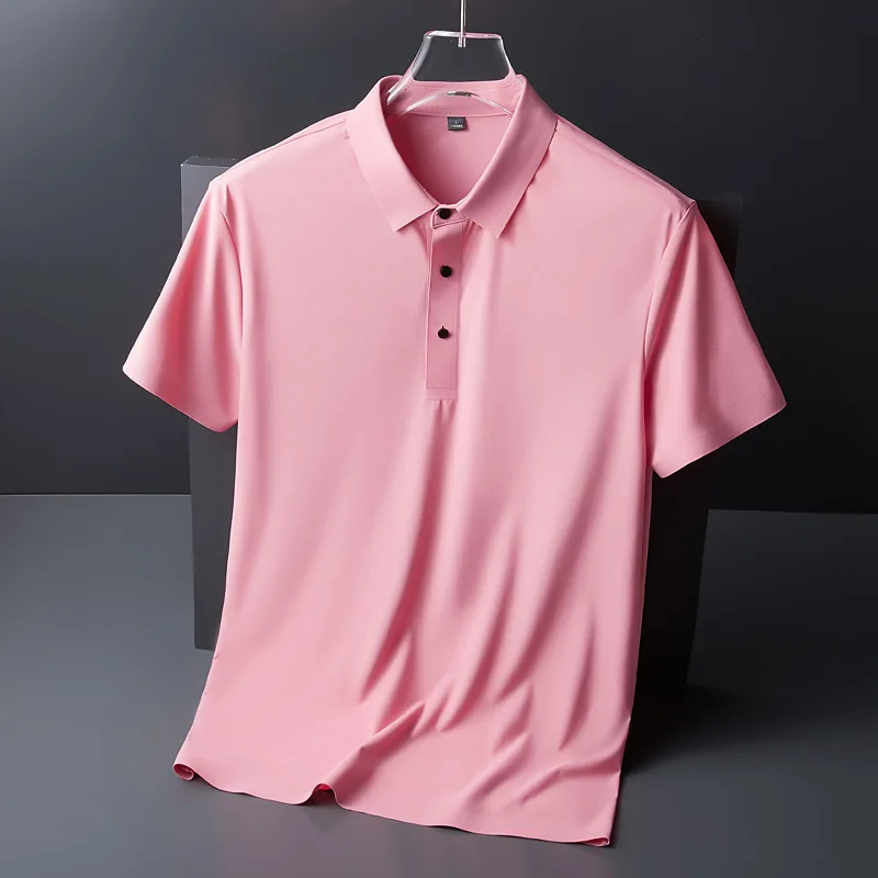 Boys Blue Pink Polo Shirt Plus Size Men Ice Silk Short Sleeve Shirt Summer Thin Seamless Casual Office Polo Shirts Oversize 5xl