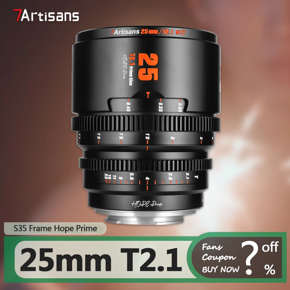 

7artisans S35 Frame 25mm T2.1 Prime Lens for Studio Cinema Humanities Photography with Sony E Fujifilm XF Canon RF M43 Mount