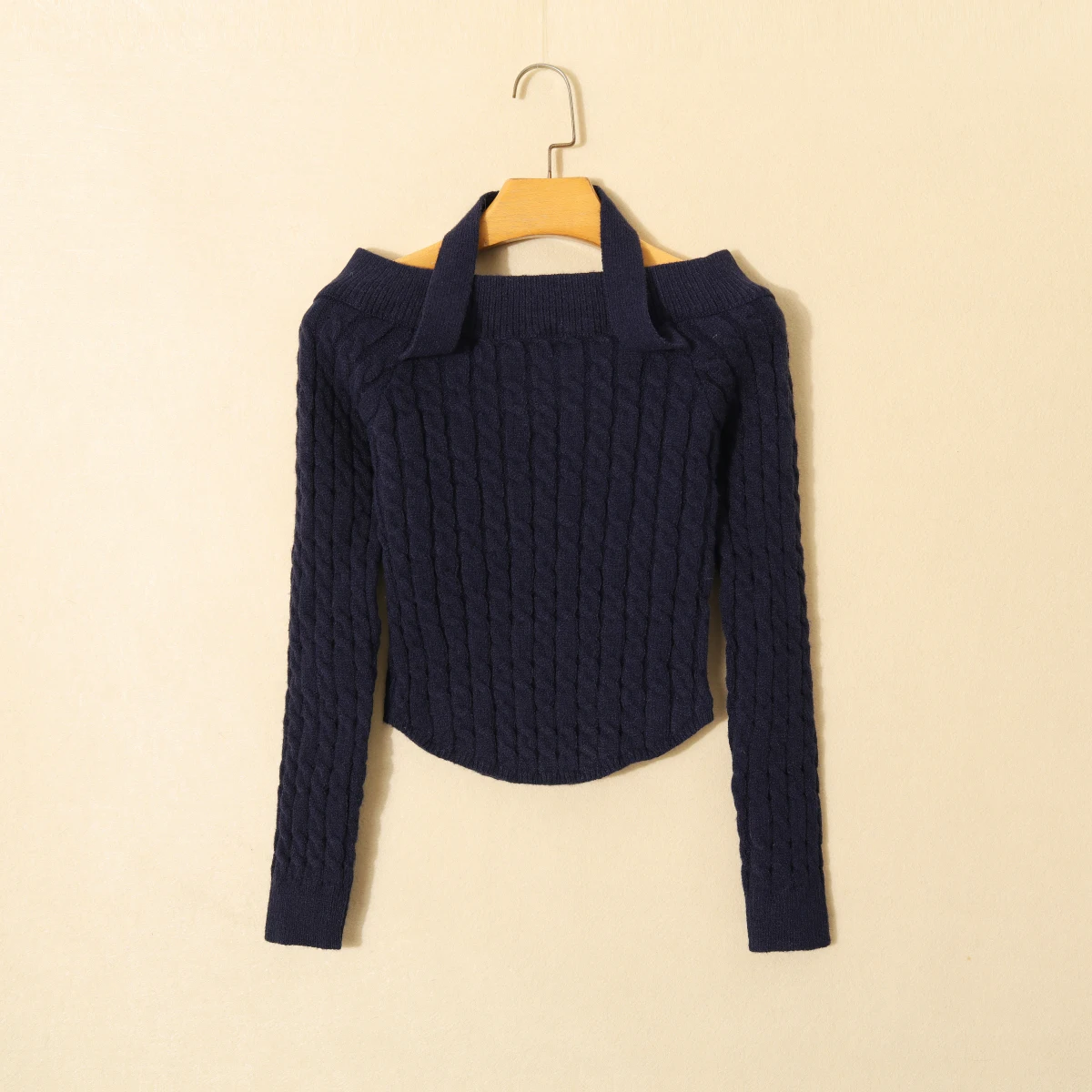 Sexy Thiened Long Sve Pull tricoté oulder Bared One oulder Twist Pure Color Slim Fit Haut pour femme pour les jeunes filles