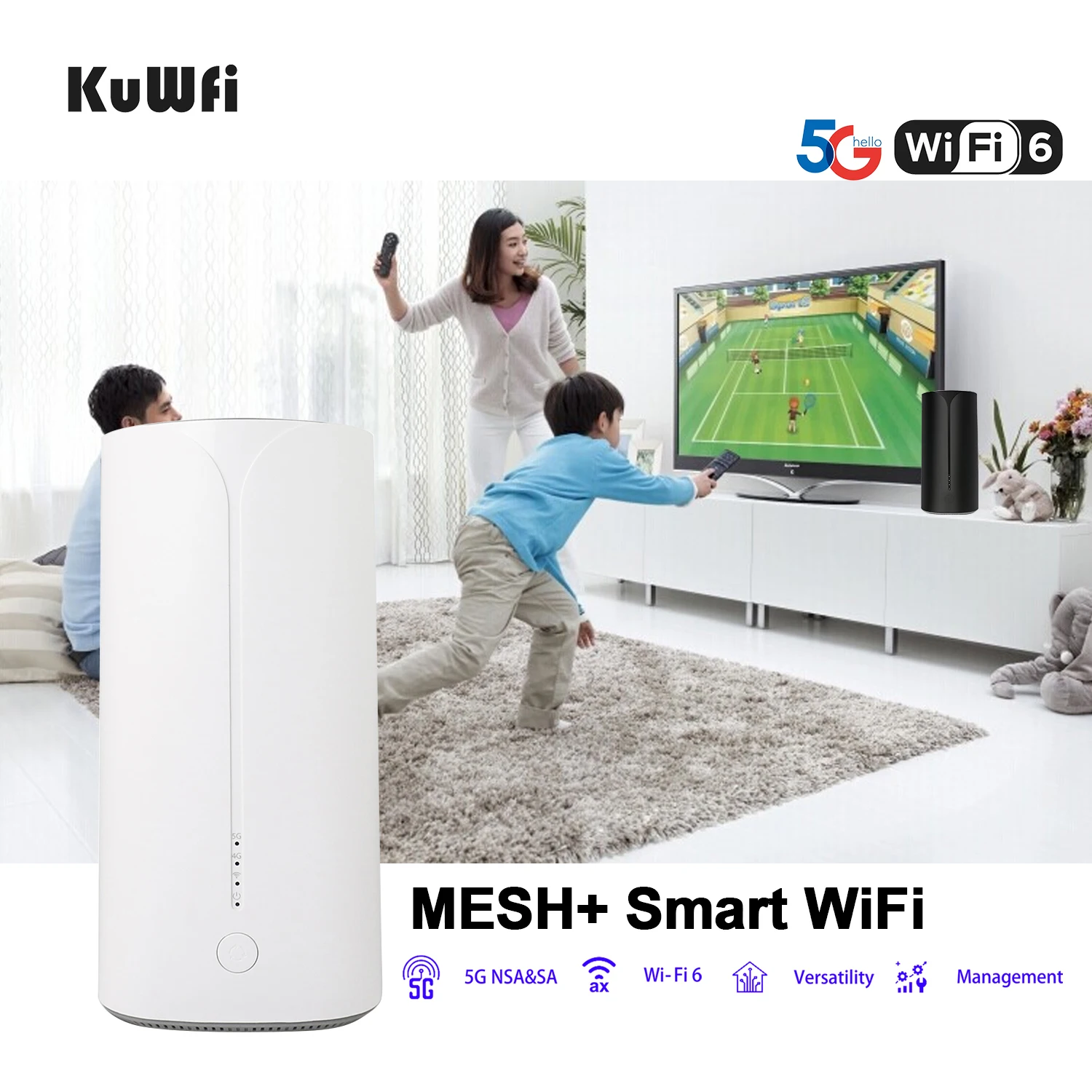 KuWFI 3100Mbps 5G Router With Sim Card Slot Wifi6 Dual Band Smart Wireless Router Gigabit Port Wifi Hotspot Wide Coverage