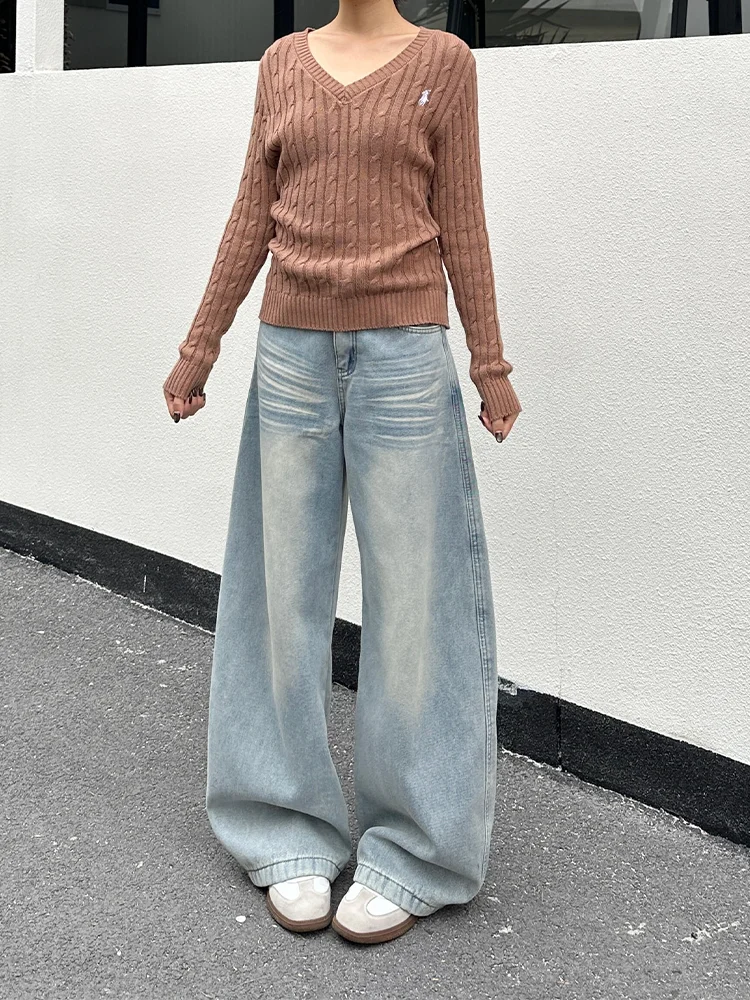 

Loose Fit Casual High Waist Wide Leg Jeans Women's Light Blue Vintage Design Comfortable Slimming Straight Loose Jeans