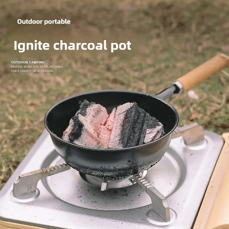 

Outdoor fire stove Charcoal pot Charcoal ignition brazier Wood handle Camping Mini Portable BBQ Charcoal stove camping gear