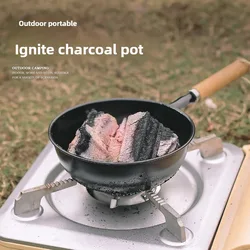 Outdoor fire stove Charcoal pot Charcoal ignition brazier Wood handle Camping Mini Portable BBQ Charcoal stove camping gear