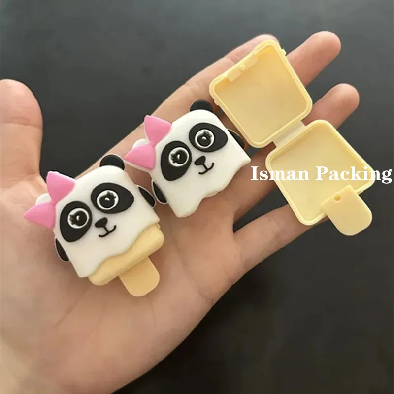 

50Pcs Refillable cartoon panda shaped special cute lip balm container empty cosmetic makeup lipstick case for kids and girls 2g