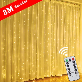 6m/3 מ 'הוביל וילון חוט אורות מחרוזת 8 מצבים חג המולד פיות אורות בית בחוץ לקישוט של מסיבת חתונה