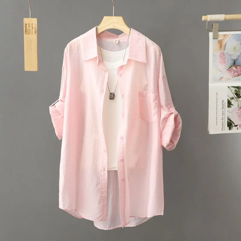 

Casual Style Long Sleeve Thin Shirt Jacket Women's Summer Sweet Style Loose Fit Sunscreen Top Fashionable Autumn Wear